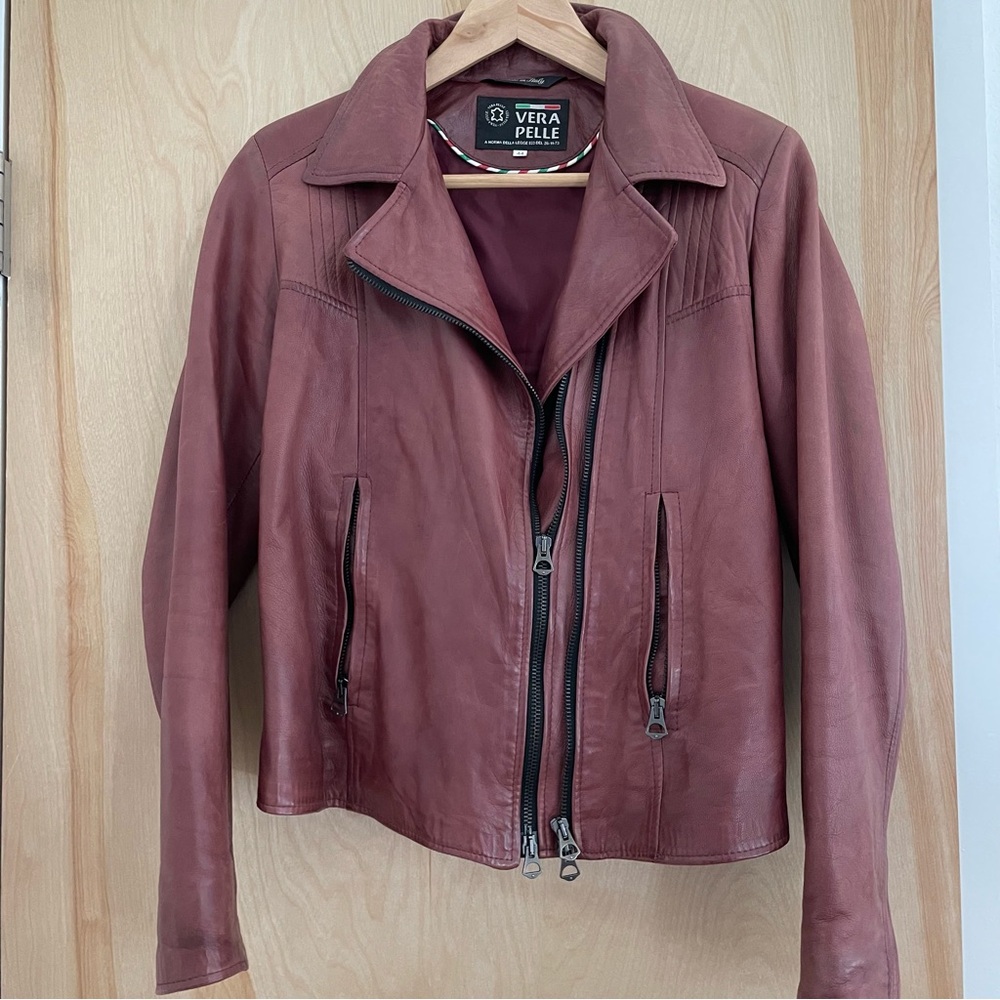 Vera Pelle Leather moto jacket, burgundy
